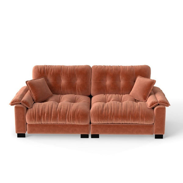 English Elm Modern Pleated Chenille Three Seat Sofa with Spring Support and Dense Foam Cushions Orange W1658S00179