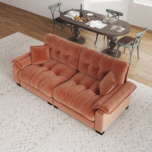 English Elm Modern Pleated Chenille Three Seat Sofa with Spring Support and Dense Foam Cushions Orange W1658S00179