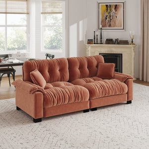 English Elm Modern Pleated Chenille Three Seat Sofa with Spring Support and Dense Foam Cushions Orange W1658S00179