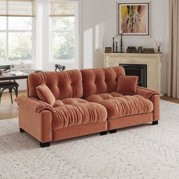 English Elm Modern Pleated Chenille Three Seat Sofa with Spring Support and Dense Foam Cushions Orange W1658S00179