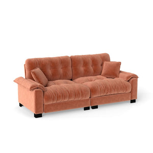 English Elm Modern Pleated Chenille Three Seat Sofa with Spring Support and Dense Foam Cushions Orange W1658S00179