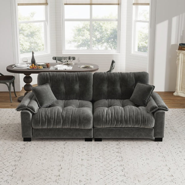 English Elm Modern Pleated Chenille Three Seat Sofa with Spring Support and Dense Foam Cushions Gray W1658S00180