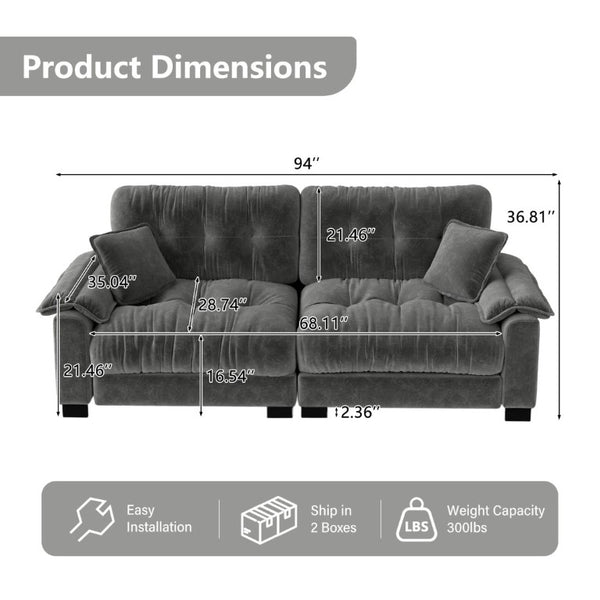 English Elm Modern Pleated Chenille Three Seat Sofa with Spring Support and Dense Foam Cushions Gray W1658S00180