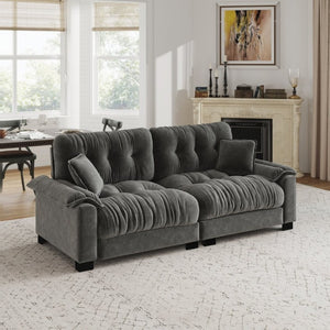 English Elm Modern Pleated Chenille Three Seat Sofa with Spring Support and Dense Foam Cushions Gray W1658S00180