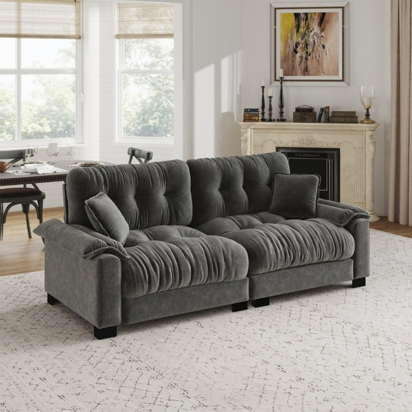 English Elm Modern Pleated Chenille Three Seat Sofa with Spring Support and Dense Foam Cushions Gray W1658S00180