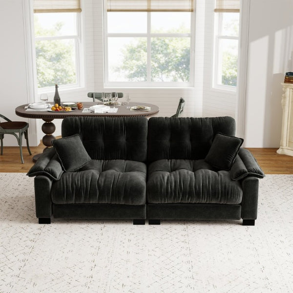 English Elm Modern Pleated Chenille Three Seat Sofa with Spring Support and Dense Foam Cushions Black W1658S00181