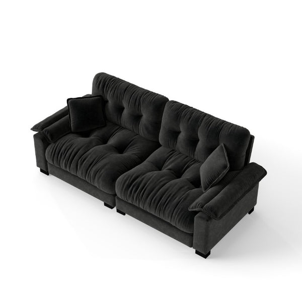 English Elm Modern Pleated Chenille Three Seat Sofa with Spring Support and Dense Foam Cushions Black W1658S00181