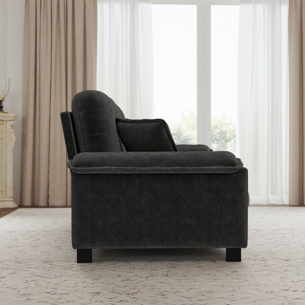English Elm Modern Pleated Chenille Three Seat Sofa with Spring Support and Dense Foam Cushions Black W1658S00181