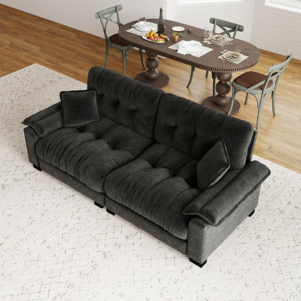 English Elm Modern Pleated Chenille Three Seat Sofa with Spring Support and Dense Foam Cushions Black W1658S00181