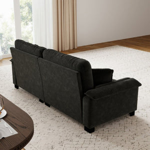 English Elm Modern Pleated Chenille Three Seat Sofa with Spring Support and Dense Foam Cushions Black W1658S00181