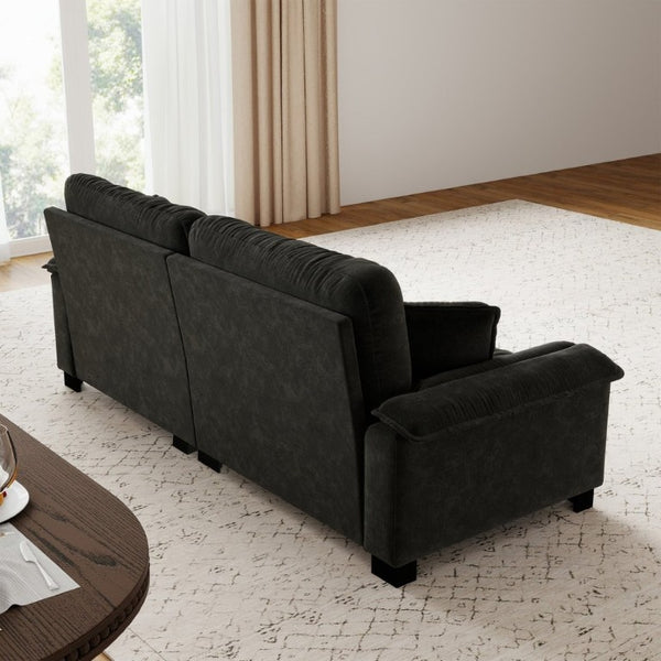 English Elm Modern Pleated Chenille Three Seat Sofa with Spring Support and Dense Foam Cushions Black W1658S00181