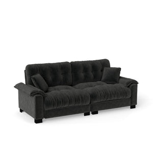 English Elm Modern Pleated Chenille Three Seat Sofa with Spring Support and Dense Foam Cushions Black W1658S00181