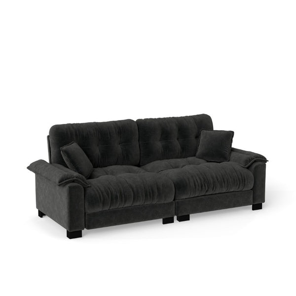 English Elm Modern Pleated Chenille Three Seat Sofa with Spring Support and Dense Foam Cushions Black W1658S00181