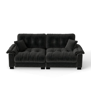 English Elm Modern Pleated Chenille Three Seat Sofa with Spring Support and Dense Foam Cushions Black W1658S00181