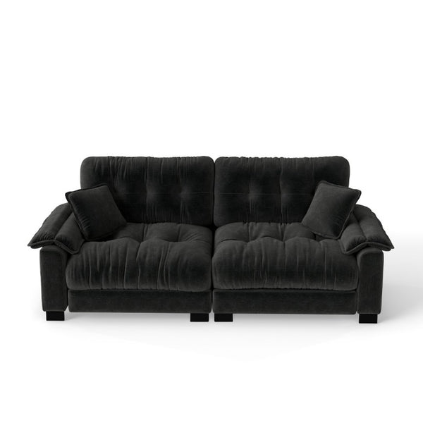 English Elm Modern Pleated Chenille Three Seat Sofa with Spring Support and Dense Foam Cushions Black W1658S00181