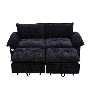 English Elm 73 Inch Velvet Convertible Sleeper Sofa with Pull Out Mattress for Compact Living Spaces Black W1658S00182