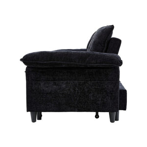 English Elm 73 Inch Velvet Convertible Sleeper Sofa with Pull Out Mattress for Compact Living Spaces Black W1658S00182