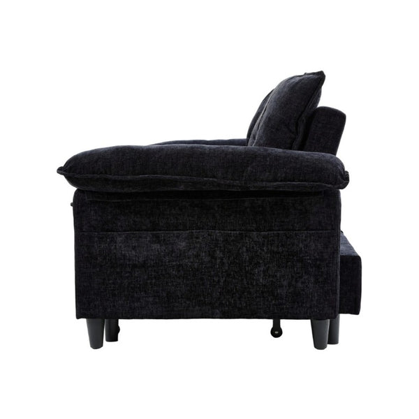 English Elm 73 Inch Velvet Convertible Sleeper Sofa with Pull Out Mattress for Compact Living Spaces Black W1658S00182