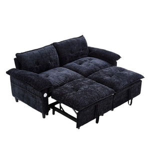 English Elm 73 Inch Velvet Convertible Sleeper Sofa with Pull Out Mattress for Compact Living Spaces Black W1658S00182