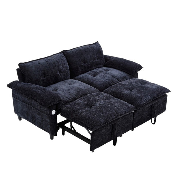 English Elm 73 Inch Velvet Convertible Sleeper Sofa with Pull Out Mattress for Compact Living Spaces Black W1658S00182