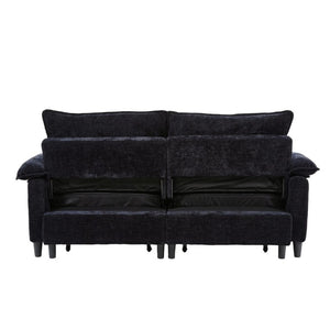 English Elm 73 Inch Velvet Convertible Sleeper Sofa with Pull Out Mattress for Compact Living Spaces Black W1658S00182