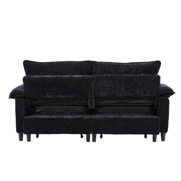 English Elm 73 Inch Velvet Convertible Sleeper Sofa with Pull Out Mattress for Compact Living Spaces Black W1658S00182