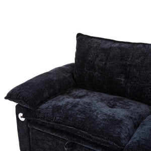 English Elm 73 Inch Velvet Convertible Sleeper Sofa with Pull Out Mattress for Compact Living Spaces Black W1658S00182