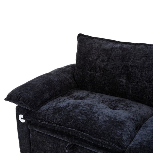 English Elm 73 Inch Velvet Convertible Sleeper Sofa with Pull Out Mattress for Compact Living Spaces Black W1658S00182