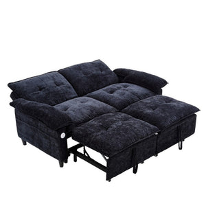 English Elm 73 Inch Velvet Convertible Sleeper Sofa with Pull Out Mattress for Compact Living Spaces Black W1658S00182
