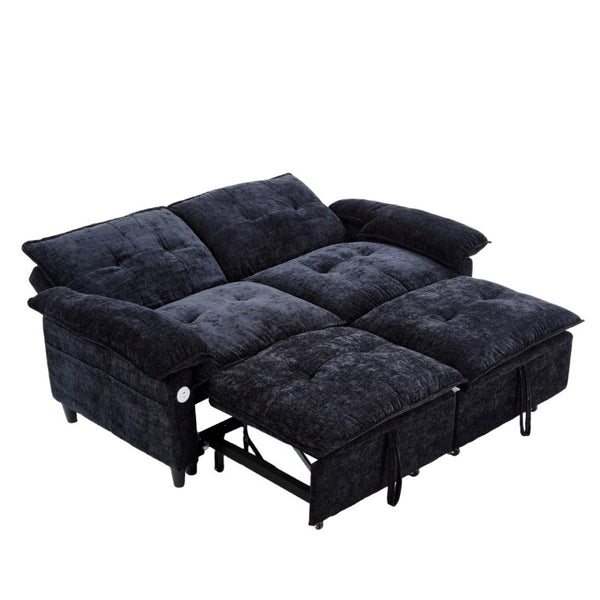 English Elm 73 Inch Velvet Convertible Sleeper Sofa with Pull Out Mattress for Compact Living Spaces Black W1658S00182