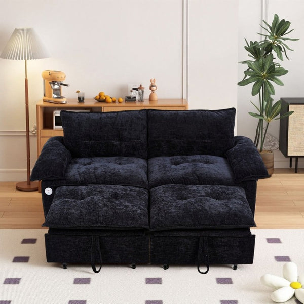 English Elm 73 Inch Velvet Convertible Sleeper Sofa with Pull Out Mattress for Compact Living Spaces Black W1658S00182