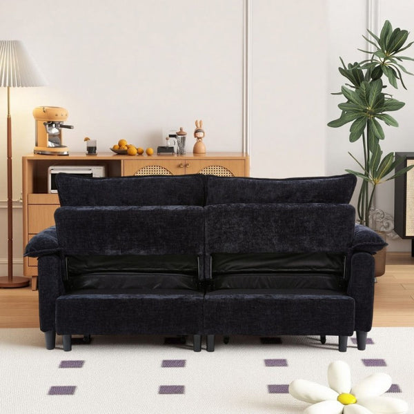 English Elm 73 Inch Velvet Convertible Sleeper Sofa with Pull Out Mattress for Compact Living Spaces Black W1658S00182