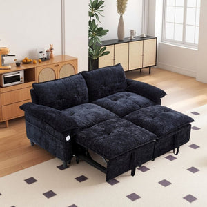 English Elm 73 Inch Velvet Convertible Sleeper Sofa with Pull Out Mattress for Compact Living Spaces Black W1658S00182