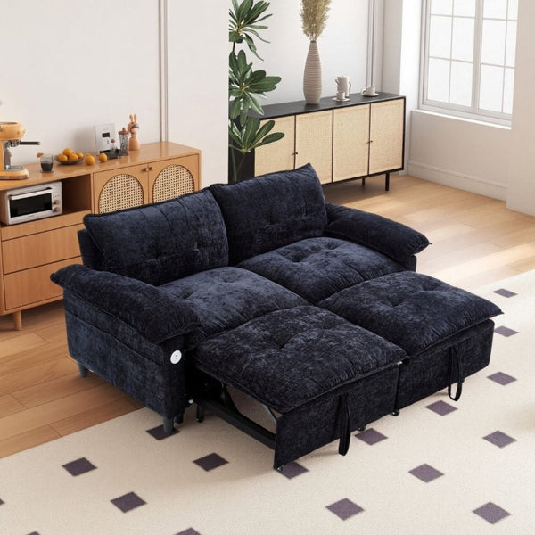 English Elm 73 Inch Velvet Convertible Sleeper Sofa with Pull Out Mattress for Compact Living Spaces Black W1658S00182