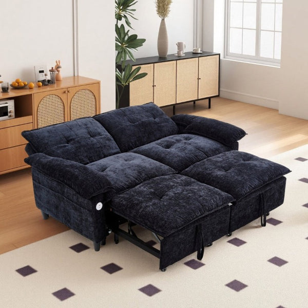 English Elm 73 Inch Velvet Convertible Sleeper Sofa with Pull Out Mattress for Compact Living Spaces Black W1658S00182