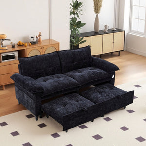 English Elm 73 Inch Velvet Convertible Sleeper Sofa with Pull Out Mattress for Compact Living Spaces Black W1658S00182