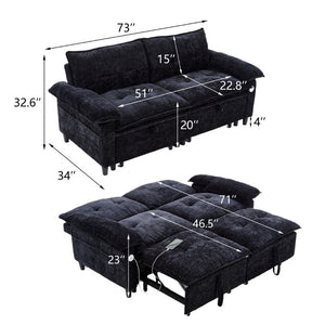 English Elm 73 Inch Velvet Convertible Sleeper Sofa with Pull Out Mattress for Compact Living Spaces Black W1658S00182