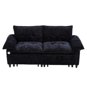 English Elm 73 Inch Velvet Convertible Sleeper Sofa with Pull Out Mattress for Compact Living Spaces Black W1658S00182