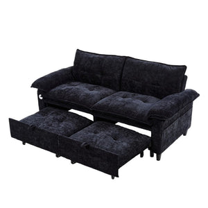 English Elm 73 Inch Velvet Convertible Sleeper Sofa with Pull Out Mattress for Compact Living Spaces Black W1658S00182