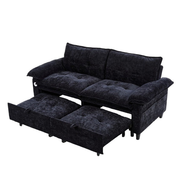 English Elm 73 Inch Velvet Convertible Sleeper Sofa with Pull Out Mattress for Compact Living Spaces Black W1658S00182