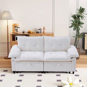 English Elm 73 Inch Velvet Convertible Sleeper Sofa with Pull Out Mattress for Compact Living Spaces Beige White W1658S00183