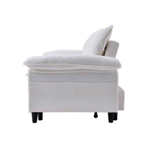 English Elm 73 Inch Velvet Convertible Sleeper Sofa with Pull Out Mattress for Compact Living Spaces Beige White W1658S00183