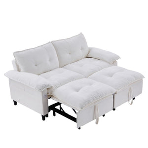 English Elm 73 Inch Velvet Convertible Sleeper Sofa with Pull Out Mattress for Compact Living Spaces Beige White W1658S00183