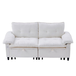 English Elm 73 Inch Velvet Convertible Sleeper Sofa with Pull Out Mattress for Compact Living Spaces Beige White W1658S00183