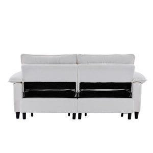 English Elm 73 Inch Velvet Convertible Sleeper Sofa with Pull Out Mattress for Compact Living Spaces Beige White W1658S00183