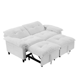 English Elm 73 Inch Velvet Convertible Sleeper Sofa with Pull Out Mattress for Compact Living Spaces Beige White W1658S00183