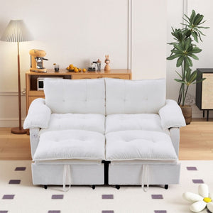 English Elm 73 Inch Velvet Convertible Sleeper Sofa with Pull Out Mattress for Compact Living Spaces Beige White W1658S00183