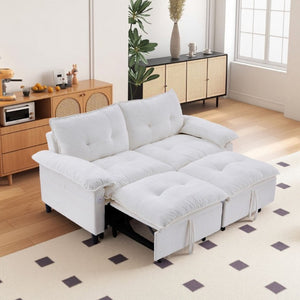English Elm 73 Inch Velvet Convertible Sleeper Sofa with Pull Out Mattress for Compact Living Spaces Beige White W1658S00183
