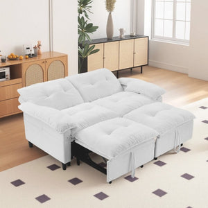 English Elm 73 Inch Velvet Convertible Sleeper Sofa with Pull Out Mattress for Compact Living Spaces Beige White W1658S00183