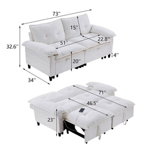 English Elm 73 Inch Velvet Convertible Sleeper Sofa with Pull Out Mattress for Compact Living Spaces Beige White W1658S00183